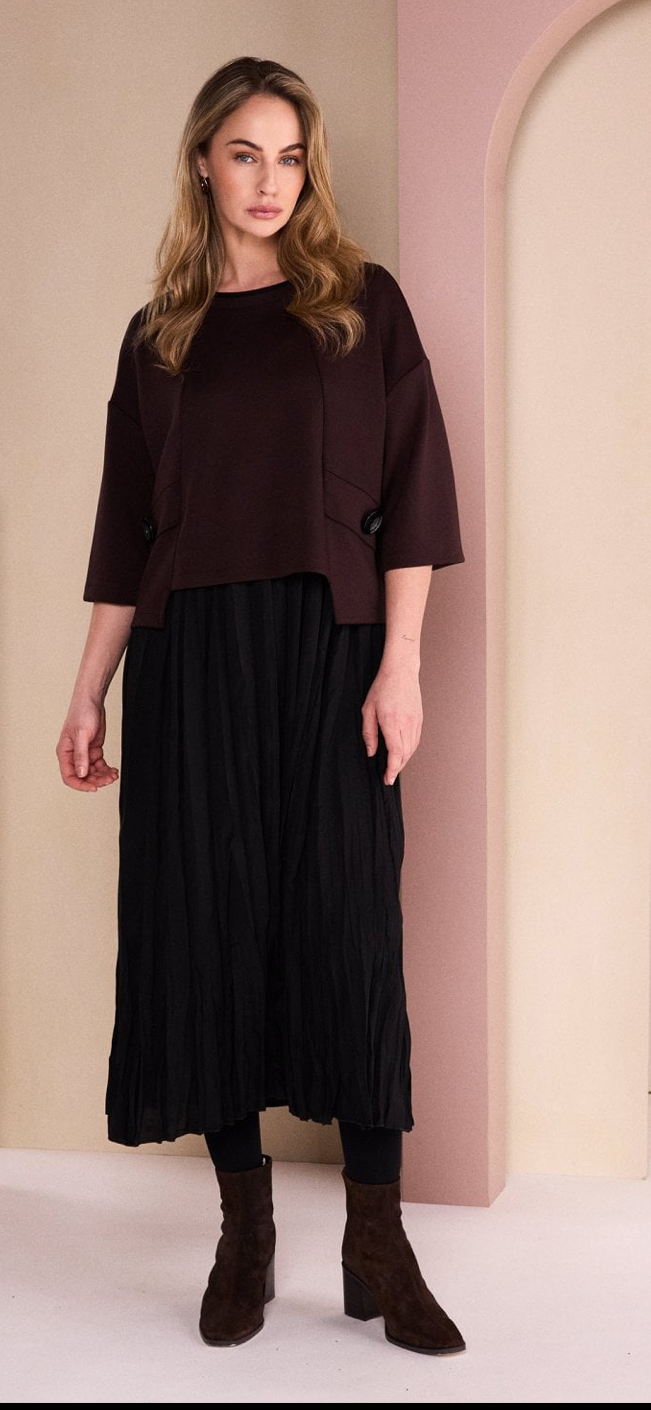 NAYA
Two Piece Crushed Dress With Overtop Black/choko- NAW26315