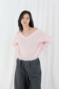 TWNS ANAKONI Solid Long Sleeved V-neck Sweater- Baby Pink