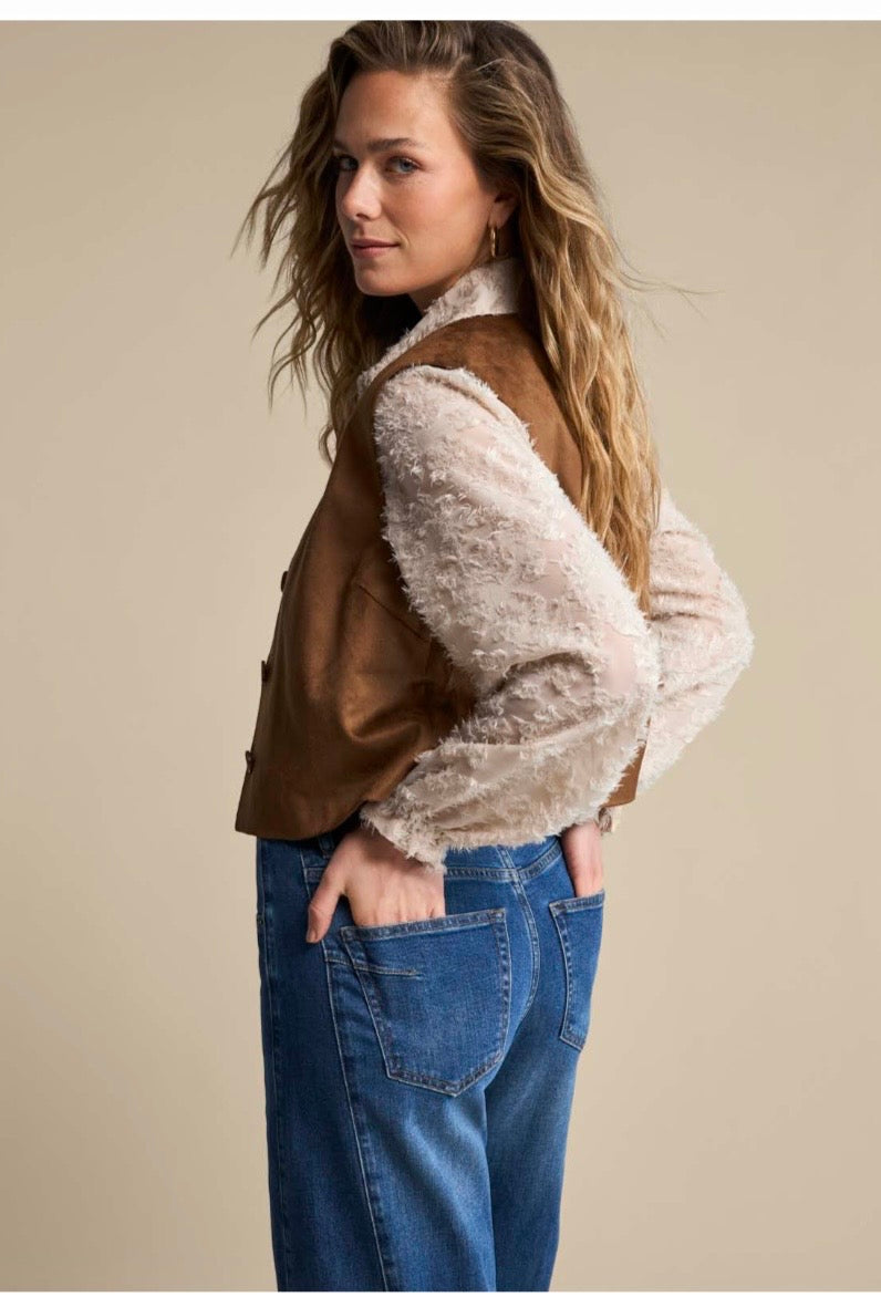 Red Button Waistcoat Suedine - praline