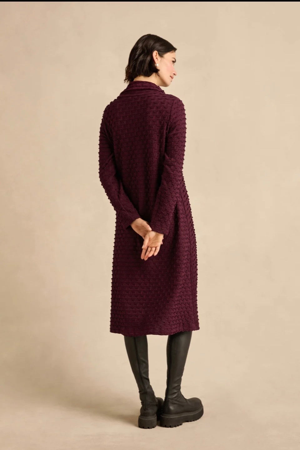 Sahara Pocket Jersey Cowl Neck Dress - bordeaux