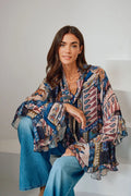 Milano 63-6554-3781 Navy Paisley Print Blouse With Tie .