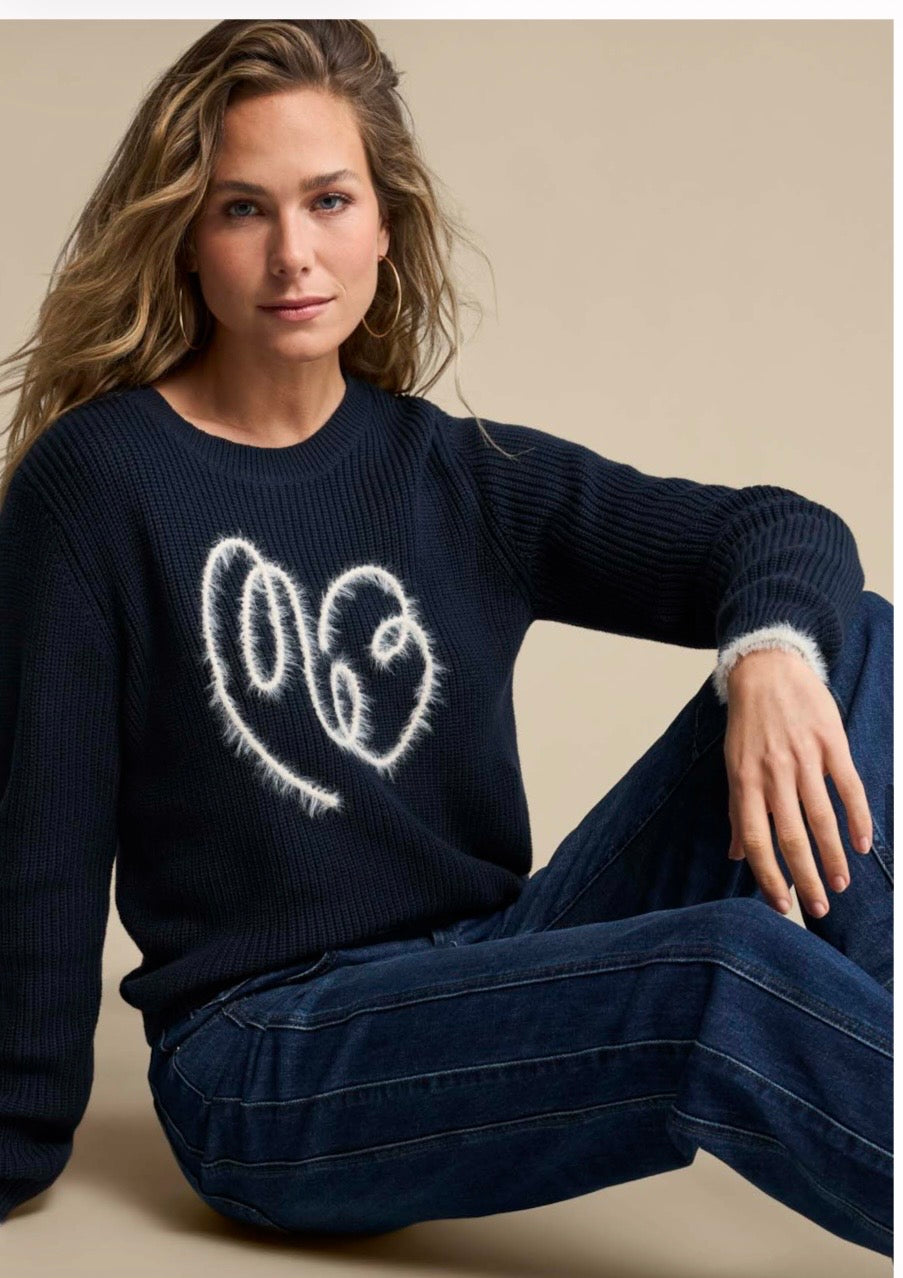 Red Button Sweater Ribbon Logo - navy