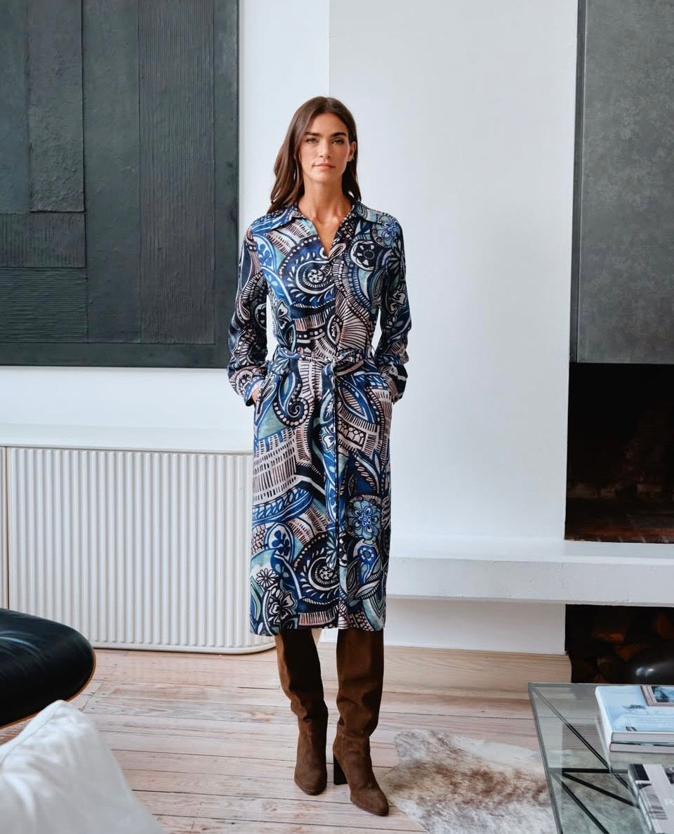 Milano Navy Print Shirt Dress - 63-6559-1492