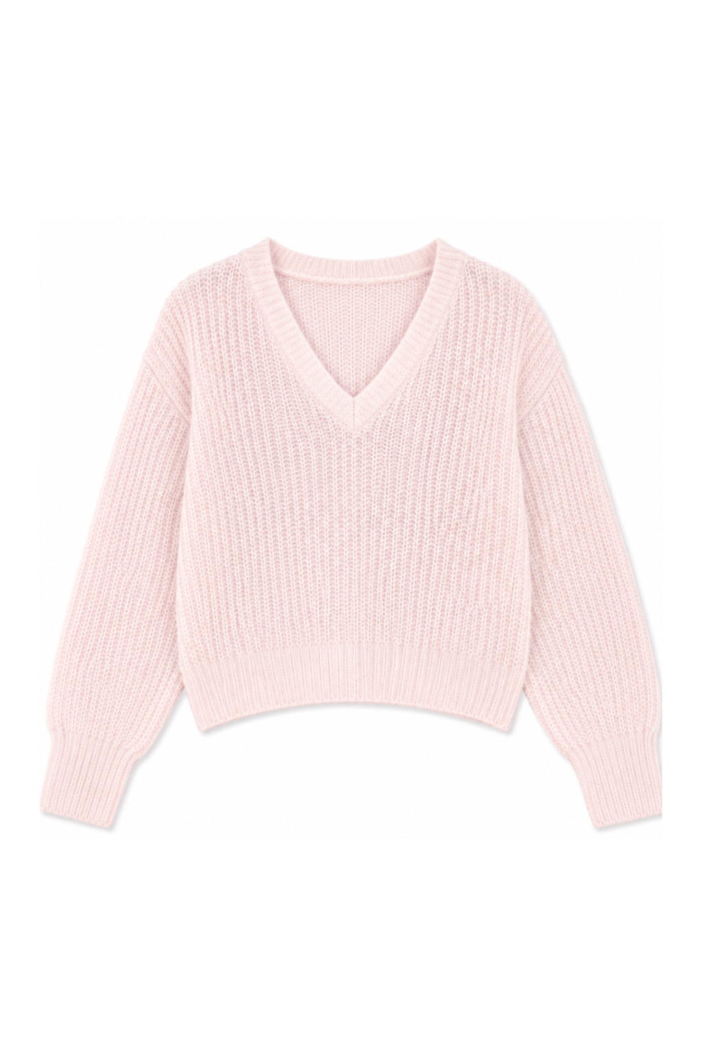 TWNS ANAKONI Solid Long Sleeved V-neck Sweater- Baby Pink