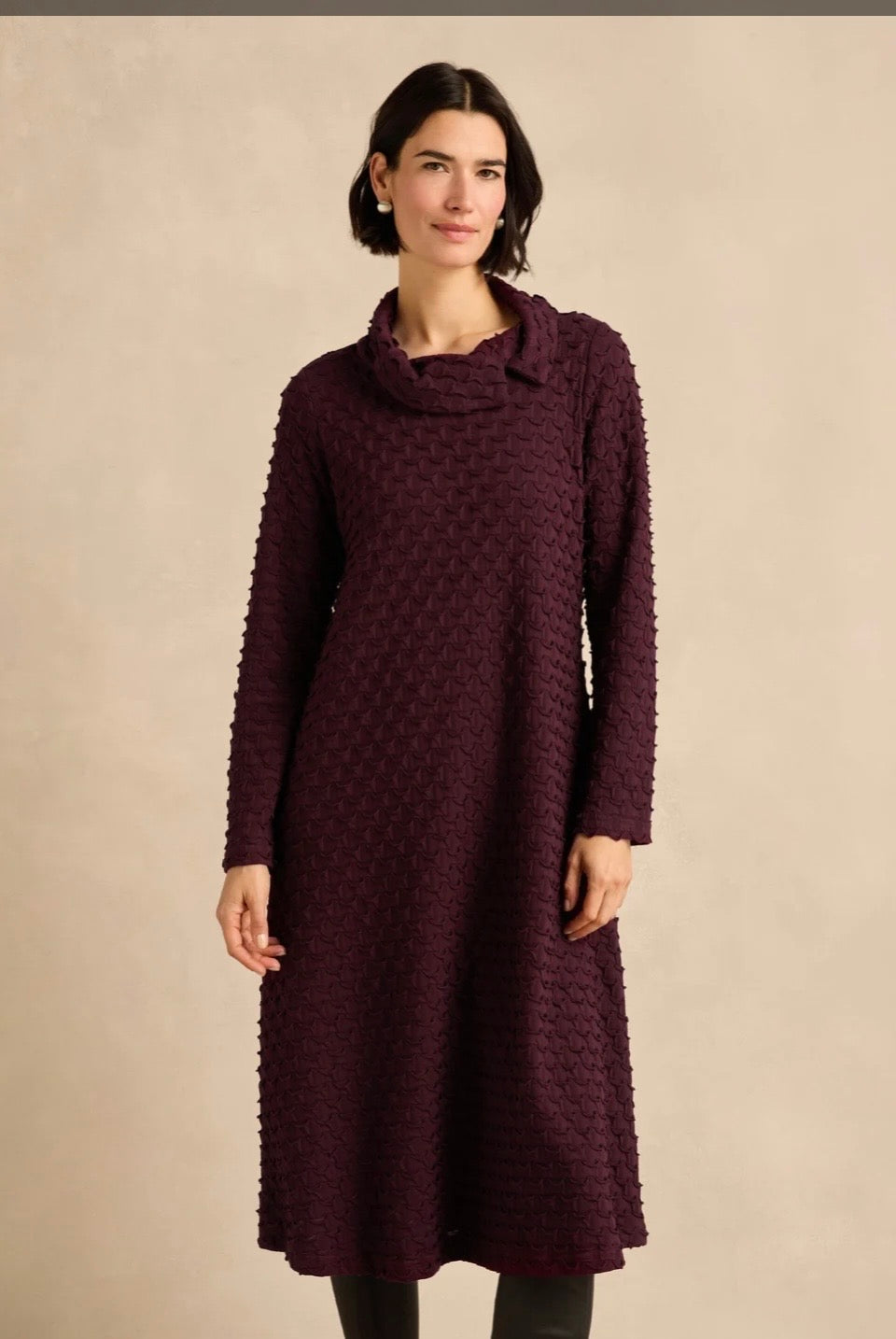 Sahara Pocket Jersey Cowl Neck Dress - bordeaux