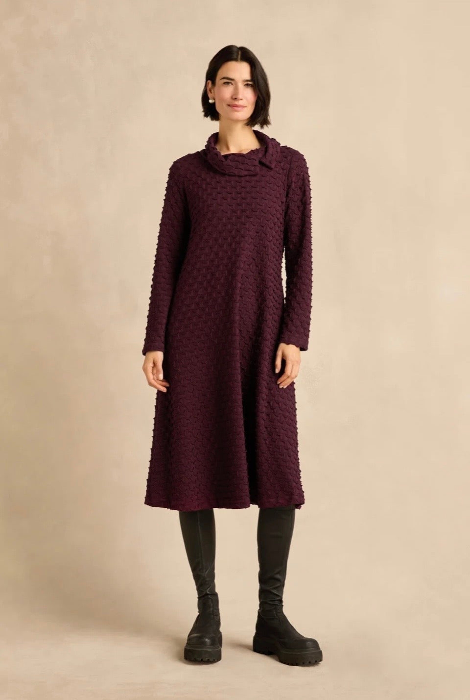 Sahara Pocket Jersey Cowl Neck Dress - bordeaux