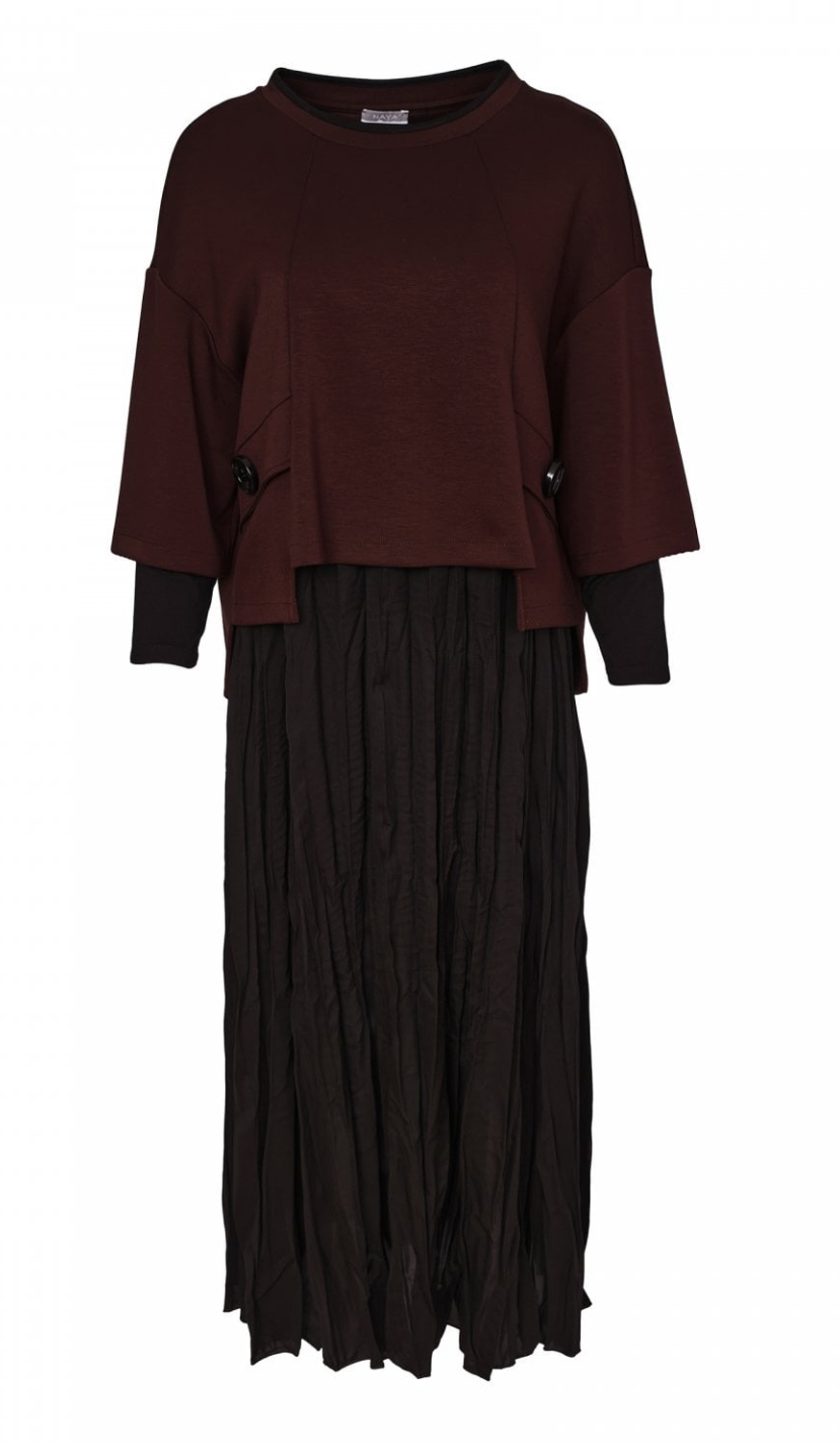 NAYA
Two Piece Crushed Dress With Overtop Black/choko- NAW26315