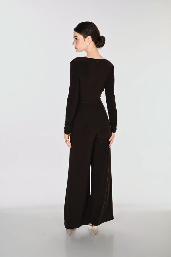 Frank Lyman V- neck Mocha Jumpsuit- Style 269026