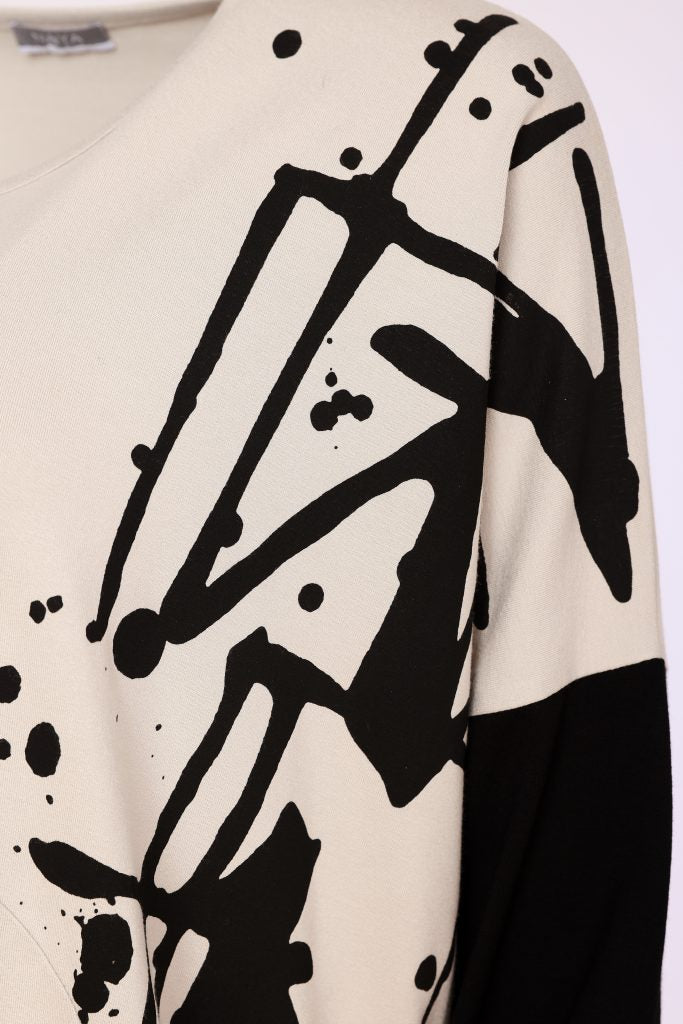 NAYA High Neck Placement Print Knit Top - black/silver