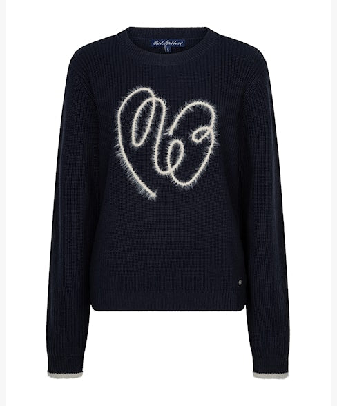 Red Button Sweater Ribbon Logo - navy