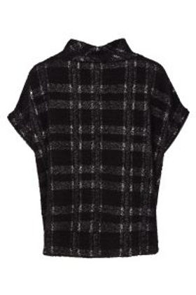 NAYA Check Knit Top With Leatherette Pocket And Zip Detail - black/ grey