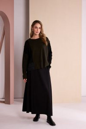 NAYA Mixed Section Knit Round Neck Top - thyme/black