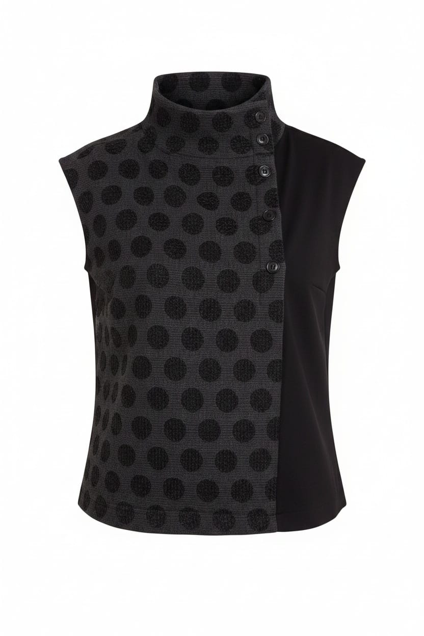 NAYA Sleeveless Top With Spot Jaquard Front Panel With Placket NAW26273 - grey/black