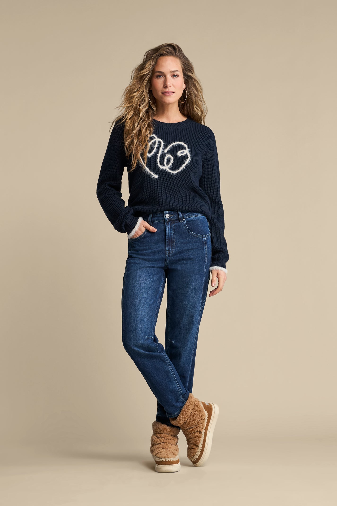 Red Button Sweater Ribbon Logo - navy