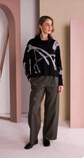 NAYA Brush Stroke Print High Neck Top -black/ silver
