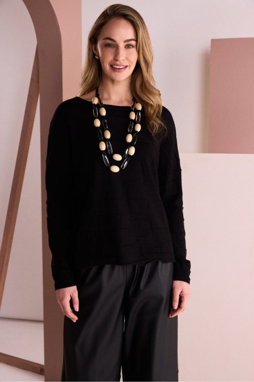 NAYA Circle Design Boat Neck Knit - black