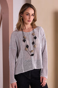 NAYA Round Neck Knit With Cut Away Hem -  silver