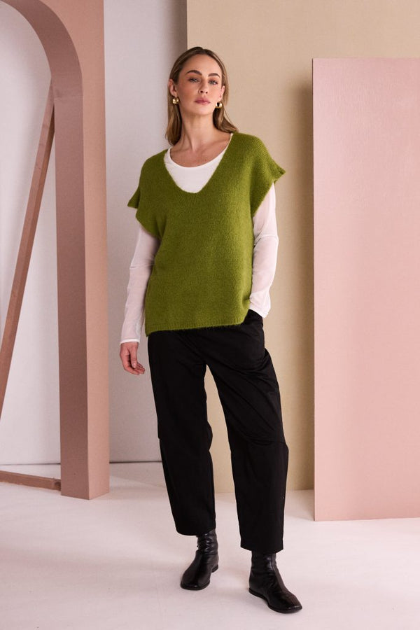 NAYA Vee Neck Soft Knit With Extended Shoulder NAW26284- avacado