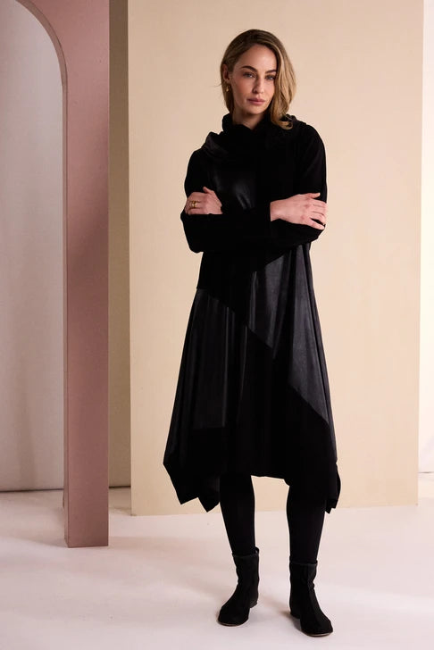 NAYA Dress With Leatherenette Section And Neckpiece -black