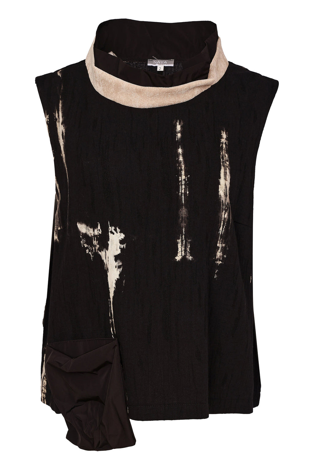 NAYA Sleeveless Placement Print Top WithCordedBand at Neckline NAW26245 - black/stone