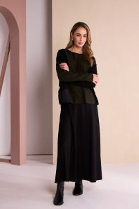 NAYA Mixed Section Knit Round Neck Top - thyme/black