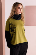 NAYA Placement Print Top With Front Angle Seam - avacado/black NAW26140