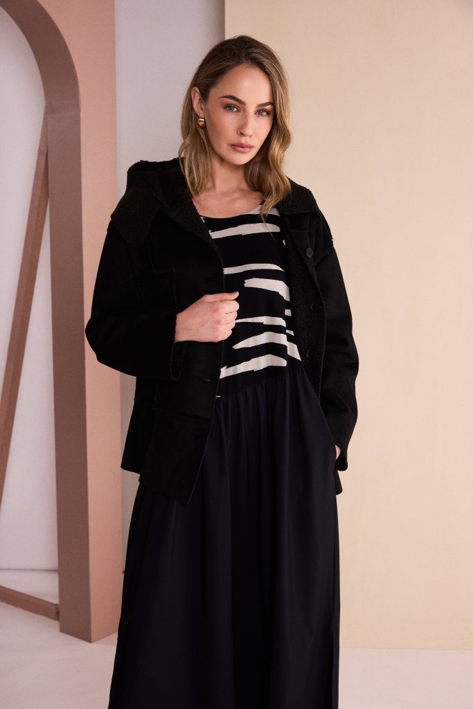 NAYA Print Dress With Plain Bottom - black/sand