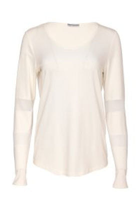 NAYA Jersey Top with Mesh Sleeve Insets -  cream