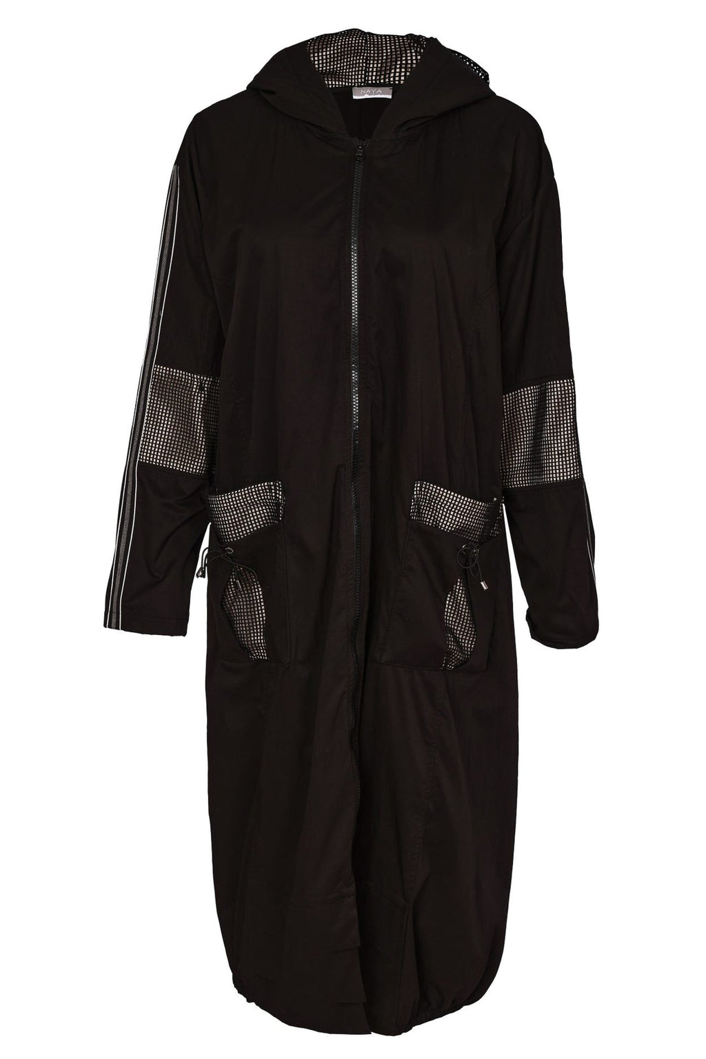 NAYA Hooded Coat With Mesh Inset - black/ stone