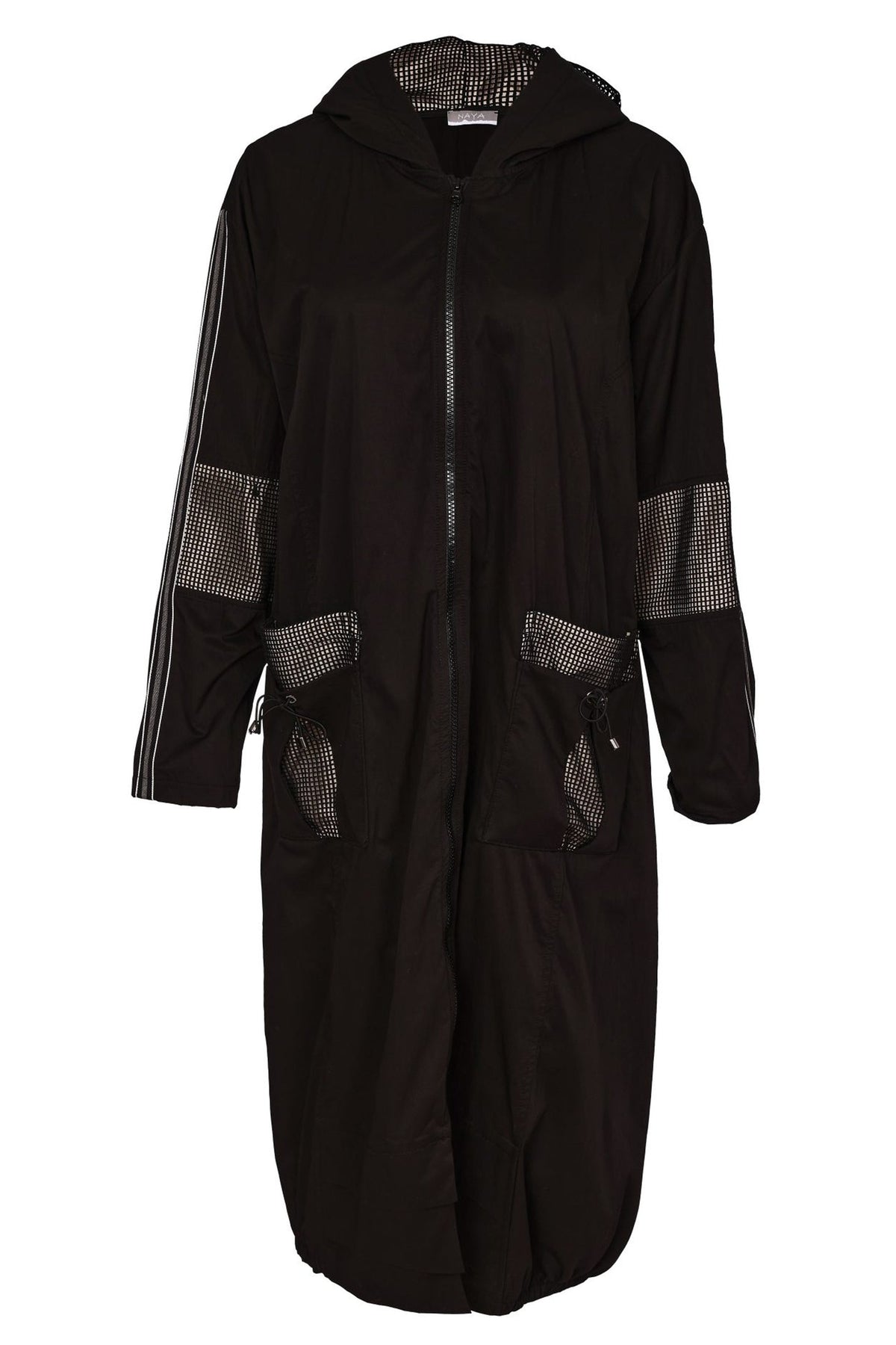 NAYA Hooded Coat With Mesh Inset - black/ stone