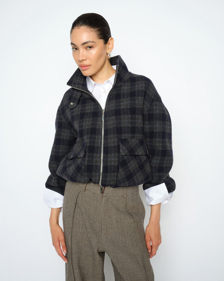 MM Camille Check Jacket - Salute Navy