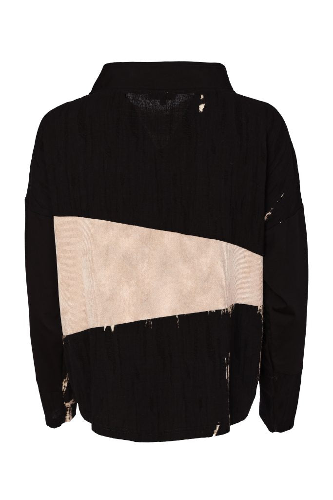 Naya High Neck Top With Corded Angle Section - black/stone