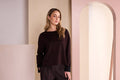 NAYA Round Neck Top With Flocking Stitch Detail NAW26316- black/choko