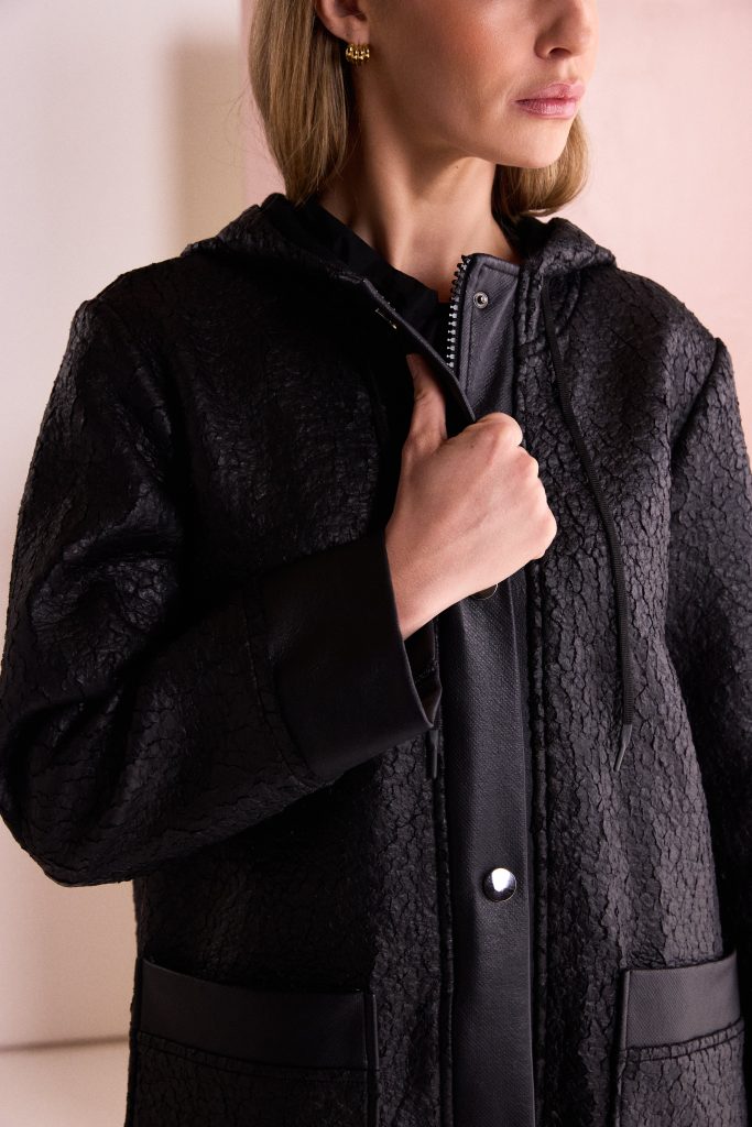 NAYA Jaquard Leather Look Coat - black