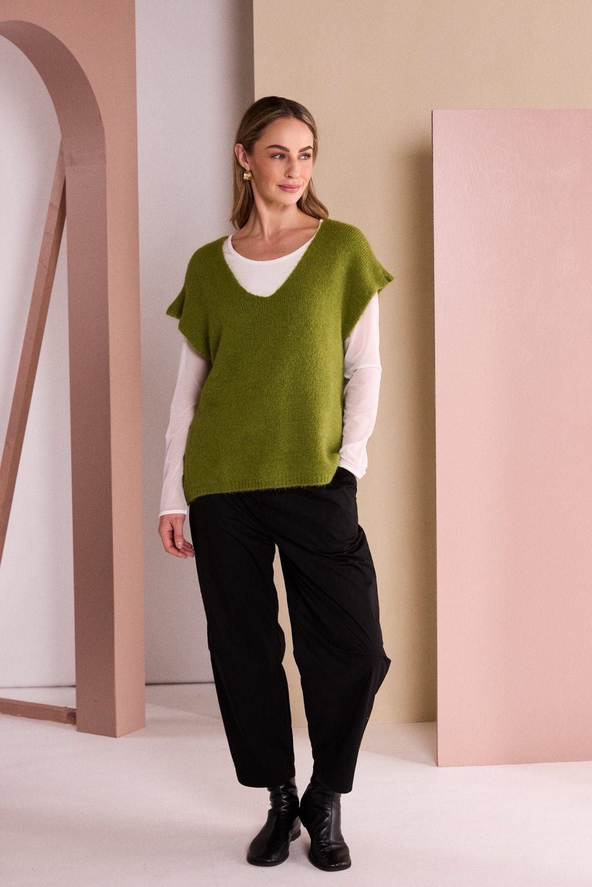 NAYA Vee Neck Soft Knit With Extended Shoulder NAW26284- avacado