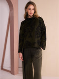 NAYA Flocked Placement Print High NeckKnit Top - black/thyme