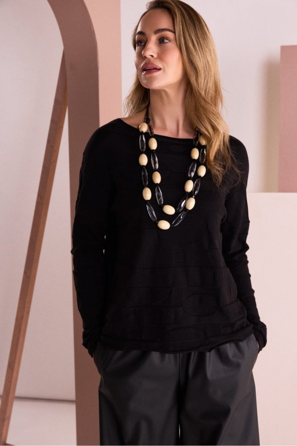 NAYA Circle Design Boat Neck Knit - black