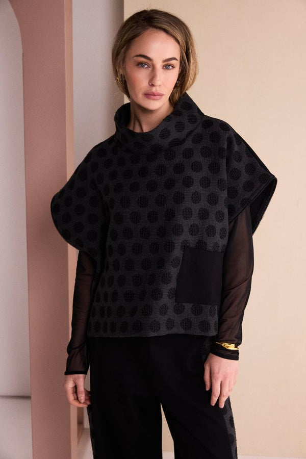 NAYA Spot Jaquard Top With Pocket And Side Zip NAW26311 -black/grey