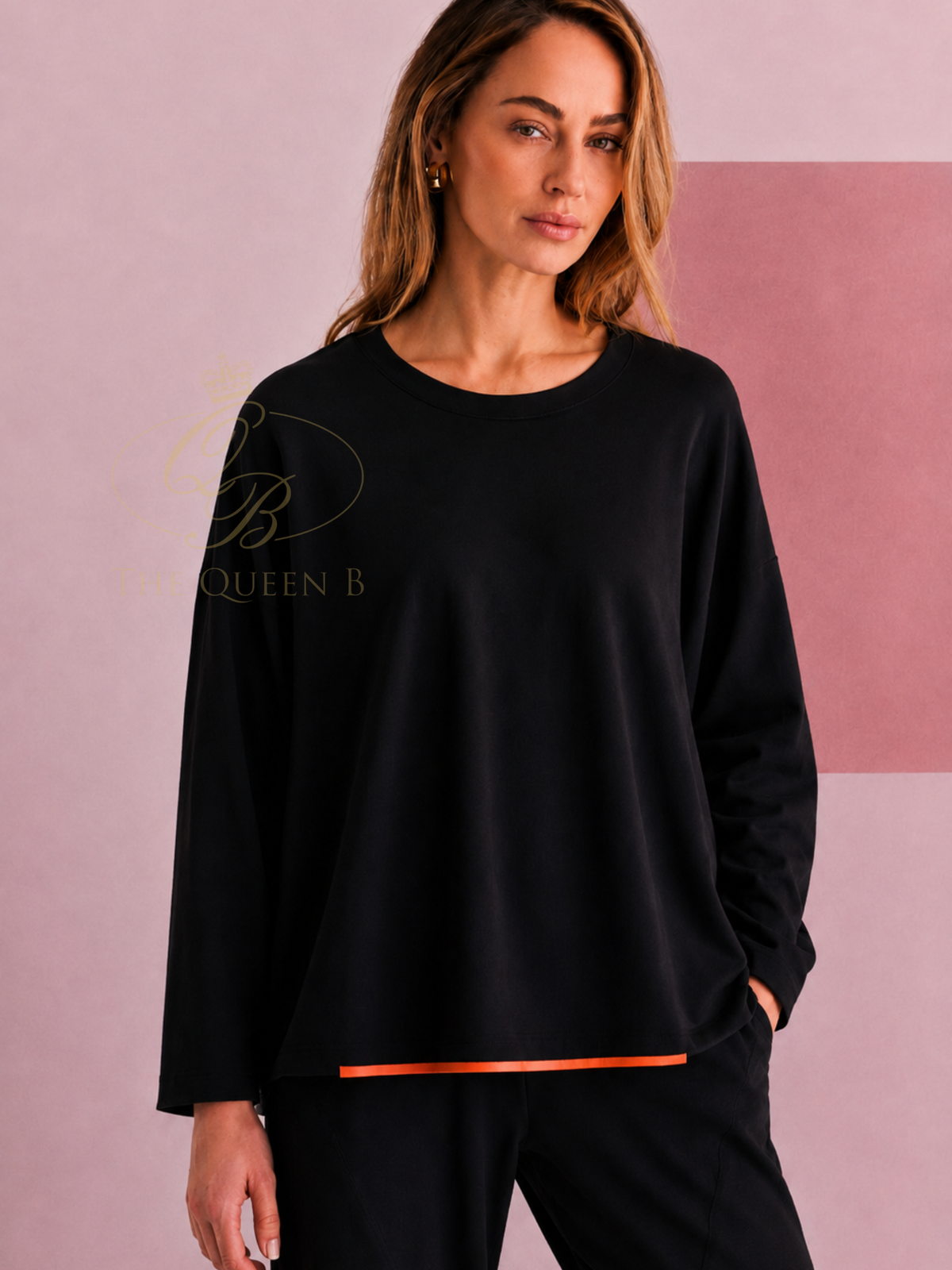 Naya Placement Print Top With Front Angle Seam - tigerlily/black