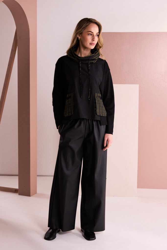 NAYA Pull Up Leatherette Trouser With Leg Seam NAW26295 - black