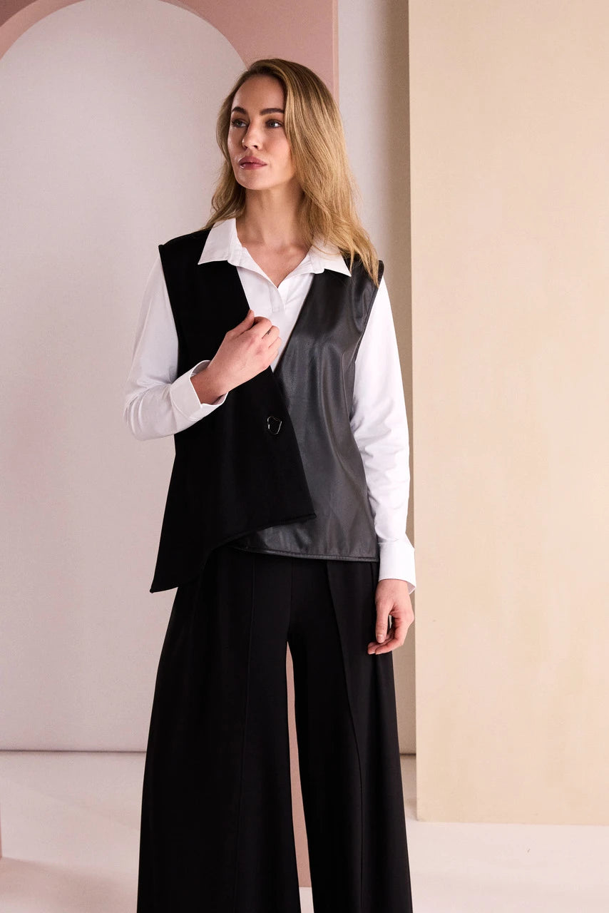 NAYA Waistcoat With Leatherette Panel And Trim Detail And Front - black