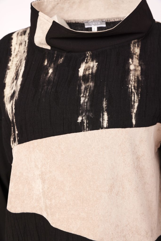 Naya High Neck Top With Corded Angle Section - black/stone