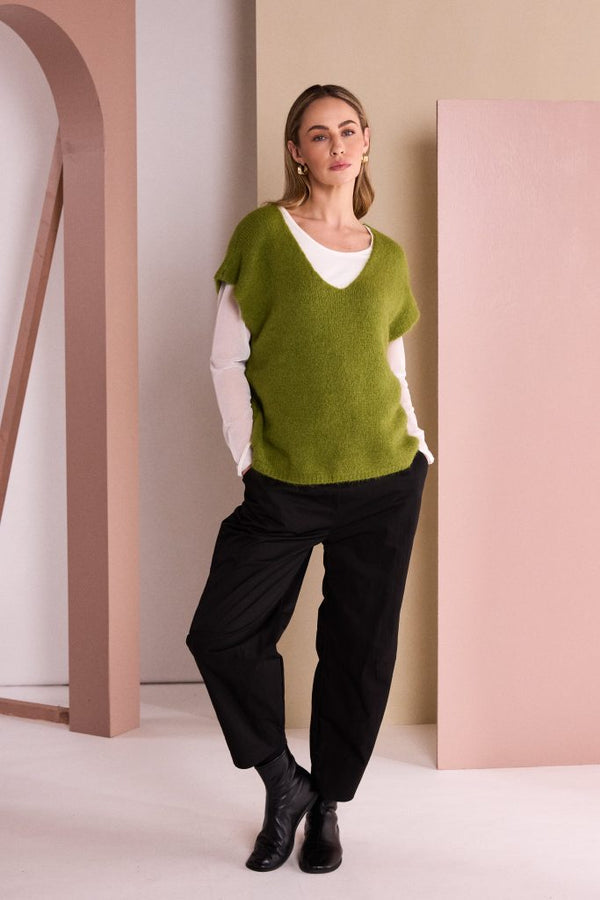 NAYA Vee Neck Soft Knit With Extended Shoulder NAW26284- avacado
