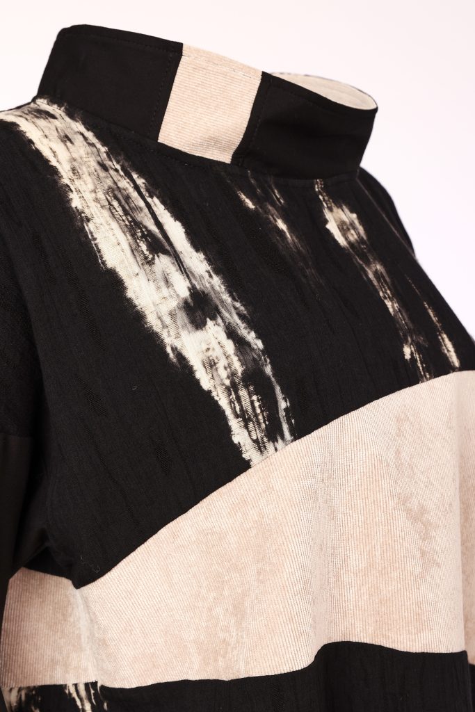 Naya High Neck Top With Corded Angle Section - black/stone