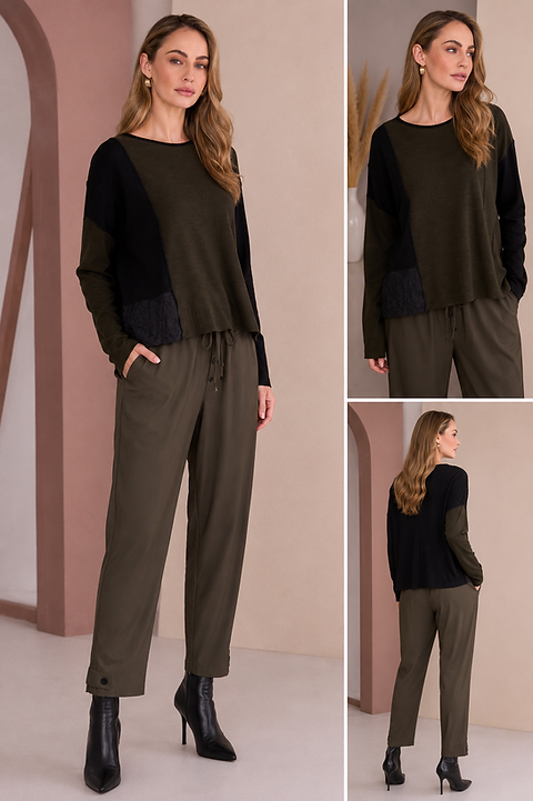 Naya Drawstring Trouser With Tab At Hem - thyme