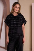 NAYA Check Knit Top With Leatherette Pocket And Zip Detail - black/ grey