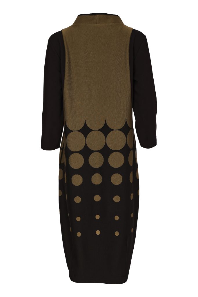 NAYA Spot Border Print High Neck Dress With Contrast Sleeve NAW26268 -black/avacado