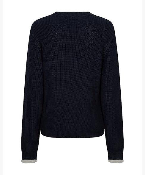 Red Button Sweater Ribbon Logo - navy
