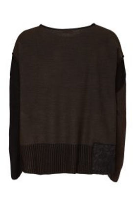 NAYA Mixed Section Knit Round Neck Top - thyme/black