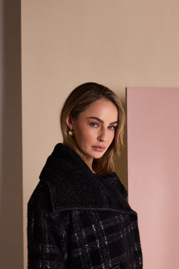 NAYA Check Jacket With Contrast Pocket And Cuff Detail - black/grey